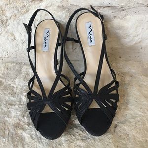 Nina Black Sparkly Strappy Platform Heels 7.5 NEW